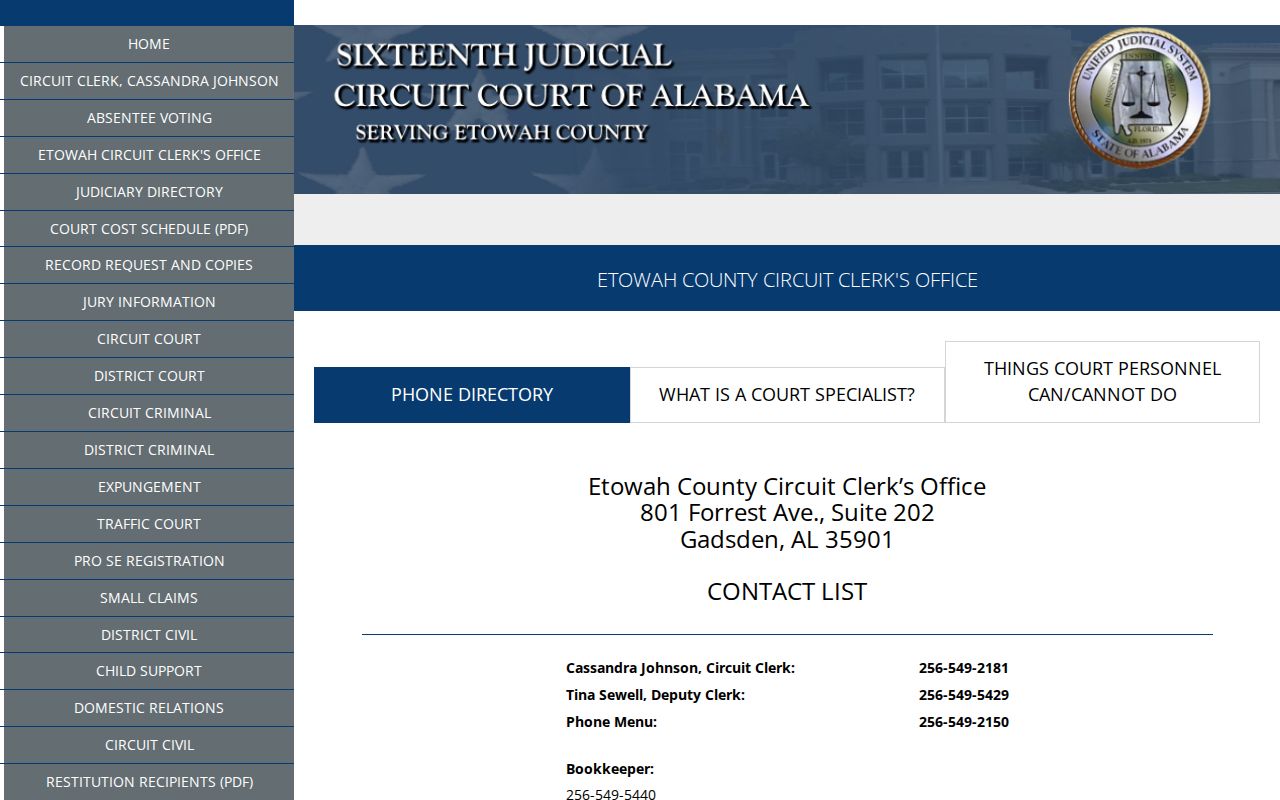 Etowah County Circuit Clerk office directory