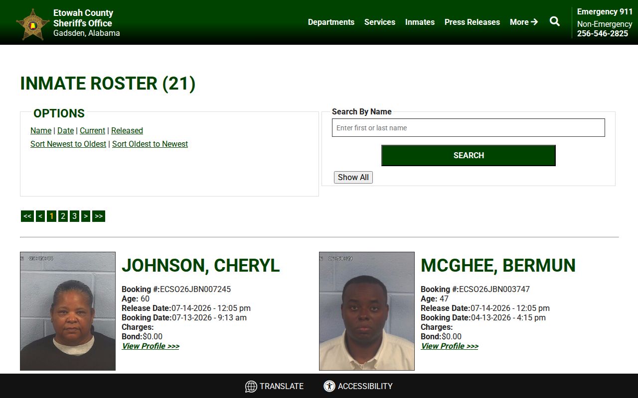 Etowah County arrest records released inmate roster