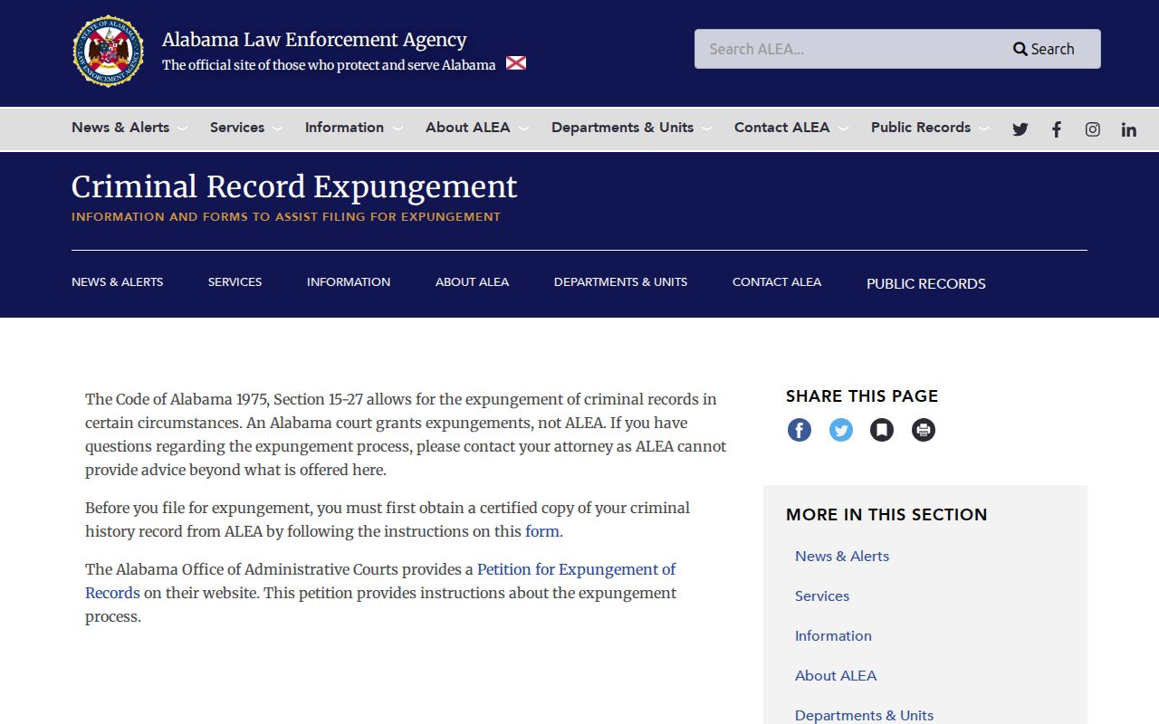Etowah County arrest records and court charges ALEA expungement kit