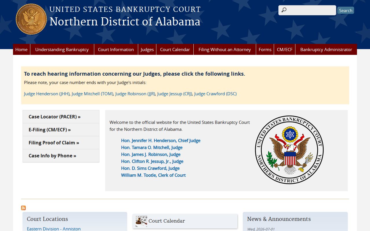 Etowah County court dockets Northern District bankruptcy court
