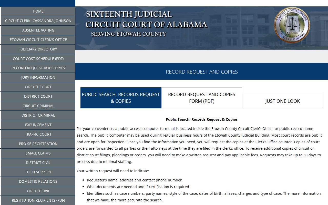 Etowah County court records local record request page