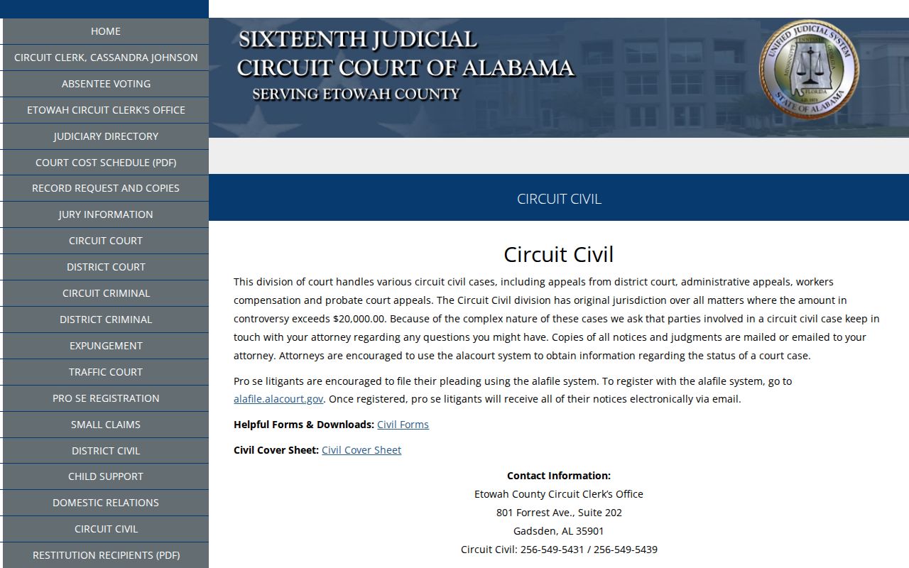Etowah County court records circuit civil division