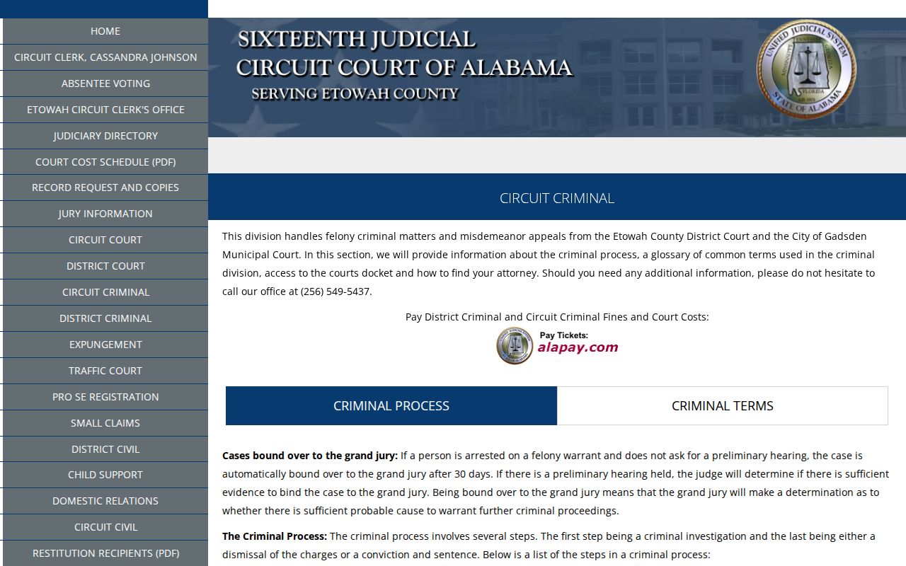 Etowah County criminal court records Circuit Criminal page