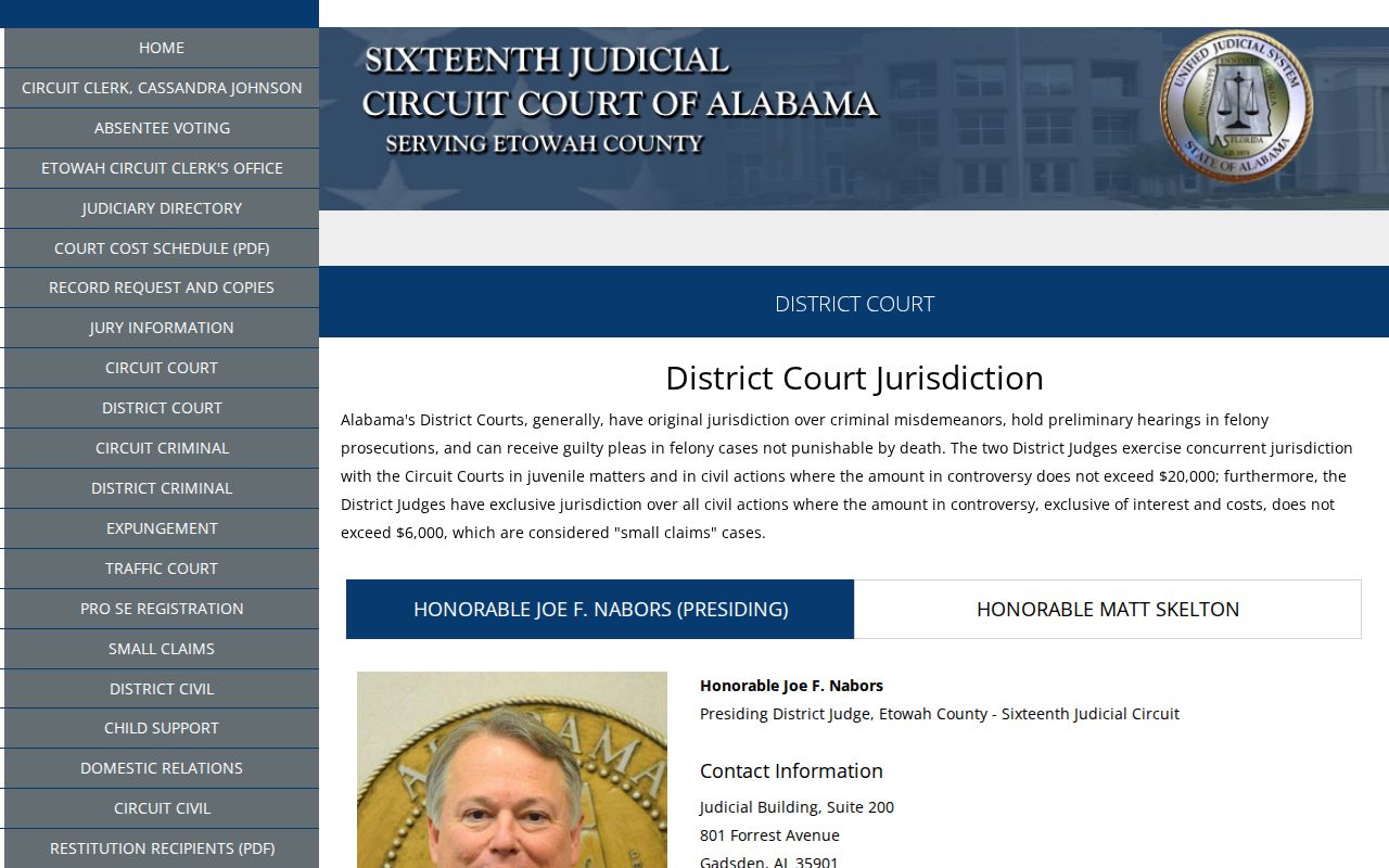 Etowah County District Court records jurisdiction page