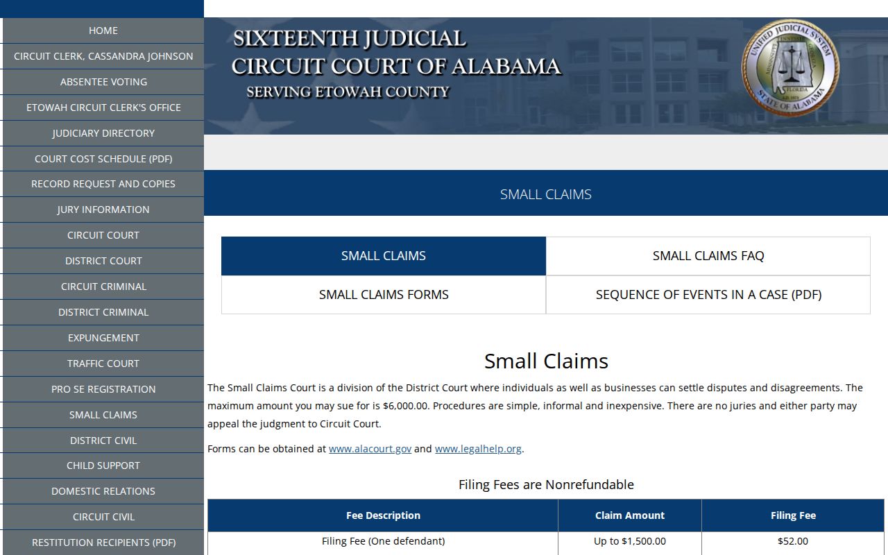 Etowah County District Court small claims records