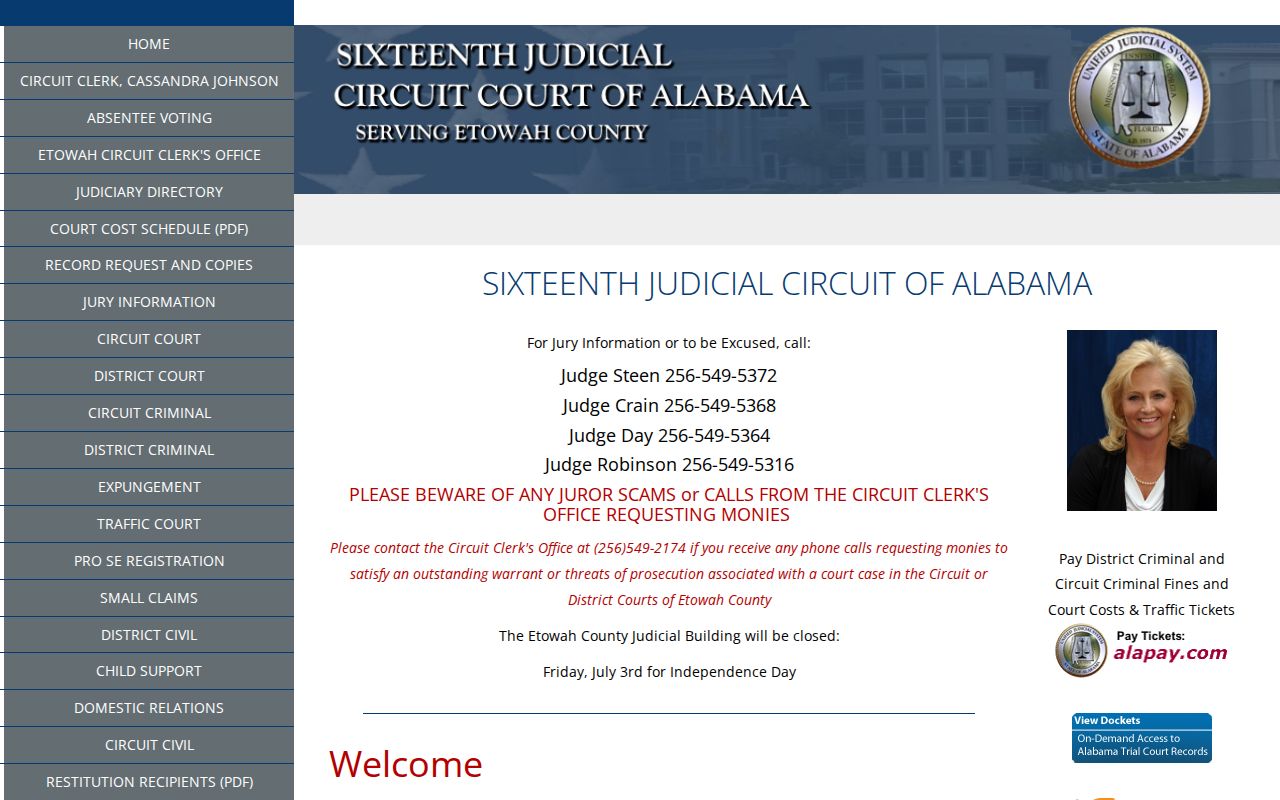 Etowah County court records Sixteenth Judicial Circuit homepage