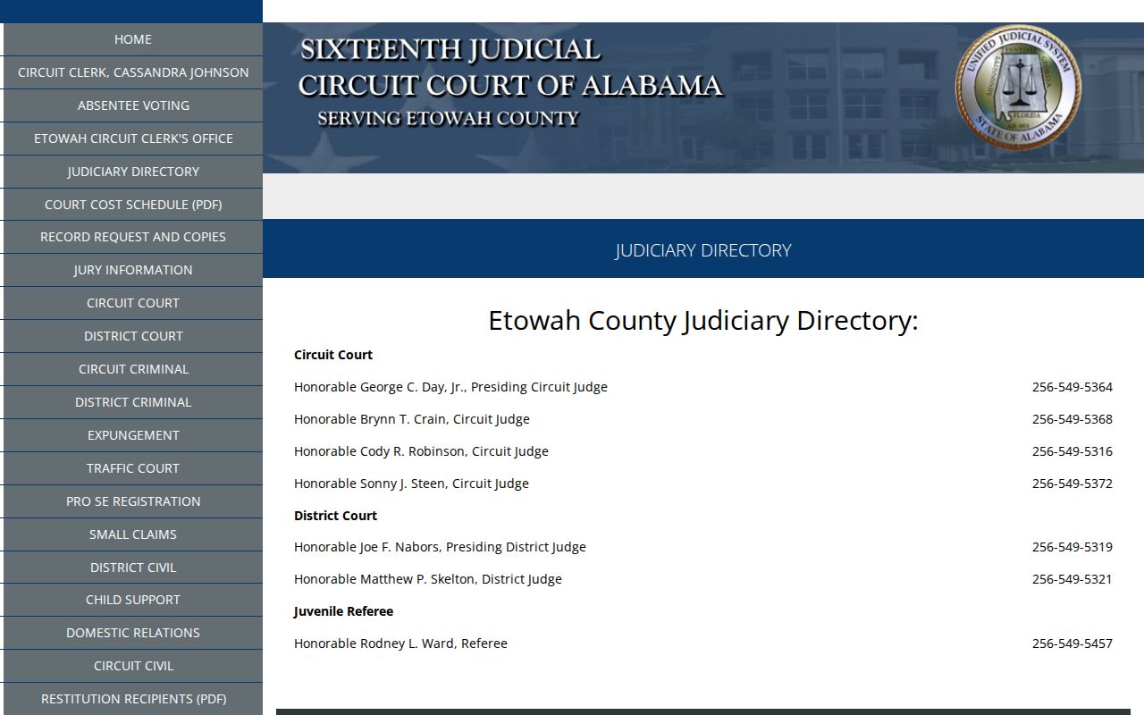 Etowah County court records judiciary directory