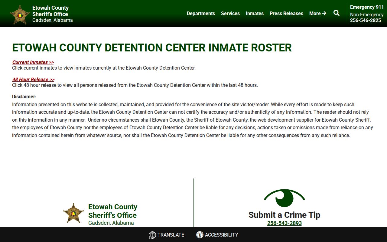 Etowah County inmate search roster choice page