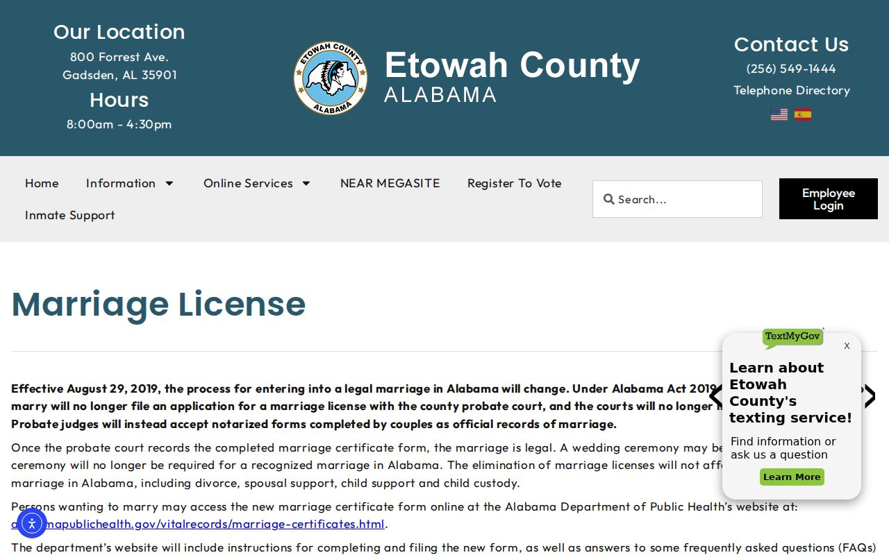 Etowah County marriage records certificate recording page