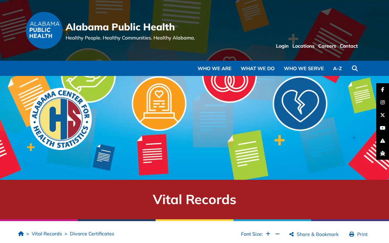 Etowah County divorce records Alabama certificate request page
