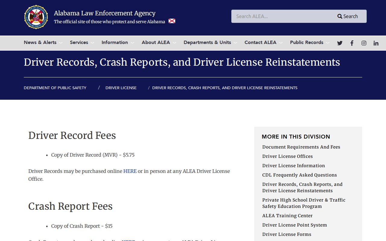 Etowah County traffic court records ALEA driver records page