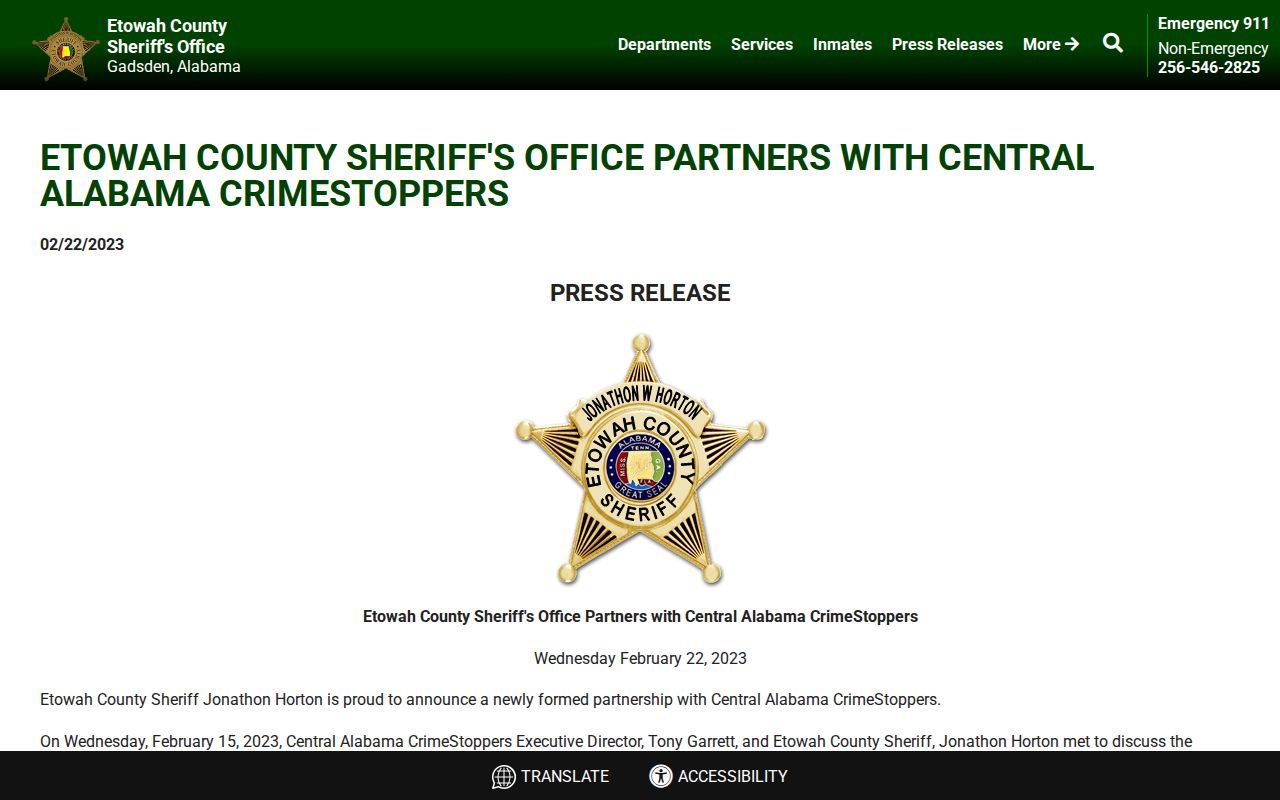 Etowah County warrant search CrimeStoppers partnership release